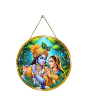 Radha Krishna 12x12 Inch Round Religious Photo Frame | Spiritual Wall Decor For Home Temple, Pooja Room & Office | Divine Wall Art Picture For Worship, Meditation & Gift (F13060)