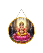 Lord Ganesha 12x12 Inch Round Religious Photo Frame | Spiritual Wall Decor For Home Temple, Pooja Room & Office | Divine Wall Art Picture For Worship, Meditation & Gift (F13061)