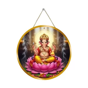 Lord Ganesha 12x12 Inch Round Religious Photo Frame | Spiritual Wall Decor For Home Temple, Pooja Room & Office | Divine Wall Art Picture For Worship, Meditation & Gift (F13061)