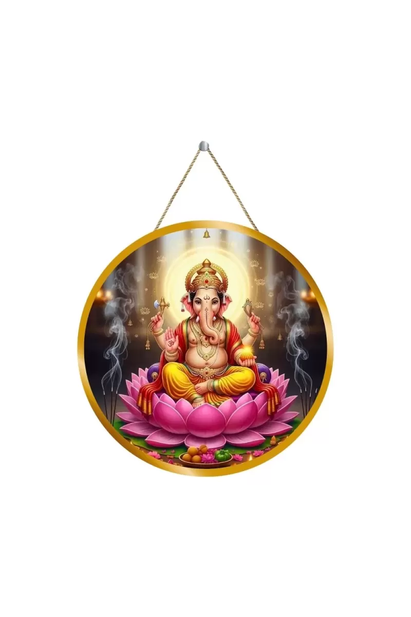 Lord Ganesha 12x12 Inch Round Religious Photo Frame | Spiritual Wall Decor For Home Temple, Pooja Room & Office | Divine Wall Art Picture For Worship, Meditation & Gift (F13061)