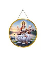 Goddess Saraswathi 12x12 Inch Round Religious Photo Frame | Spiritual Wall Decor For Home Temple, Pooja Room & Office | Divine Wall Art Picture For Worship, Meditation & Gift (F13062)
