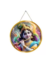 Lord Krishna 12x12 Inch Round Religious Photo Frame | Spiritual Wall Decor For Home Temple, Pooja Room & Office | Divine Wall Art Picture For Worship, Meditation & Gift (F13063)