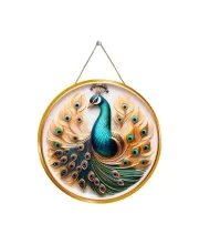 Beautiful Peacock 12x12 Inch Round Religious Photo Frame | Spiritual Wall Decor For Home Temple, Pooja Room & Office | Divine Wall Art Picture For Worship, Meditation & Gift (F13065)