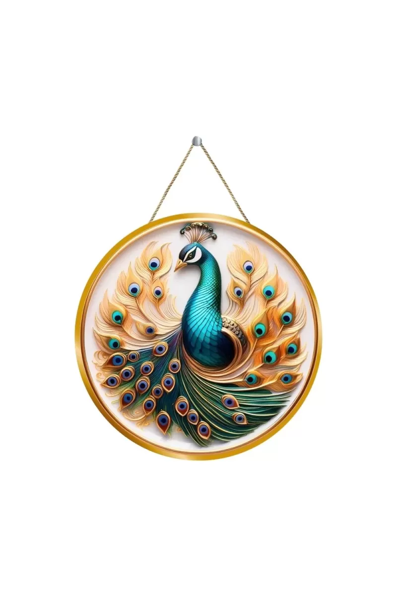 Beautiful Peacock 12x12 Inch Round Religious Photo Frame | Spiritual Wall Decor For Home Temple, Pooja Room & Office | Divine Wall Art Picture For Worship, Meditation & Gift (F13065)