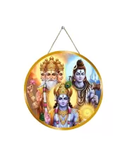 Lord Bramha Vishnu Shiva 12x12 Inch Round Religious Photo Frame | Spiritual Wall Decor For Home Temple, Pooja Room & Office | Divine Wall Art Picture For Worship, Meditation & Gift (F13069)