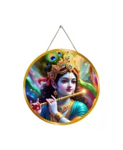 Lord Krishna 12x12 Inch Round Religious Photo Frame | Spiritual Wall Decor For Home Temple, Pooja Room & Office | Divine Wall Art Picture For Worship, Meditation & Gift (F13070)