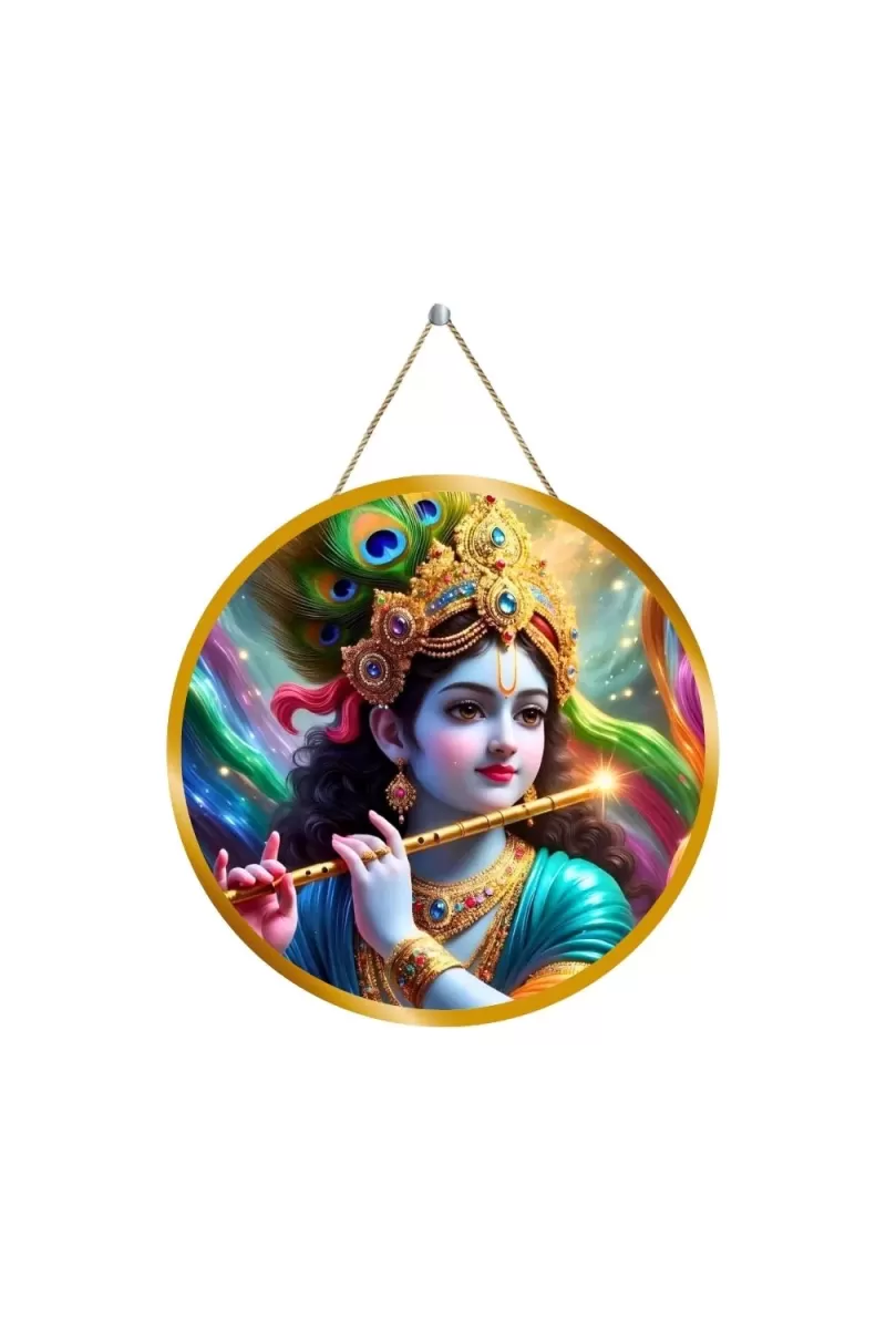 Lord Krishna 12x12 Inch Round Religious Photo Frame | Spiritual Wall Decor For Home Temple, Pooja Room & Office | Divine Wall Art Picture For Worship, Meditation & Gift (F13070)