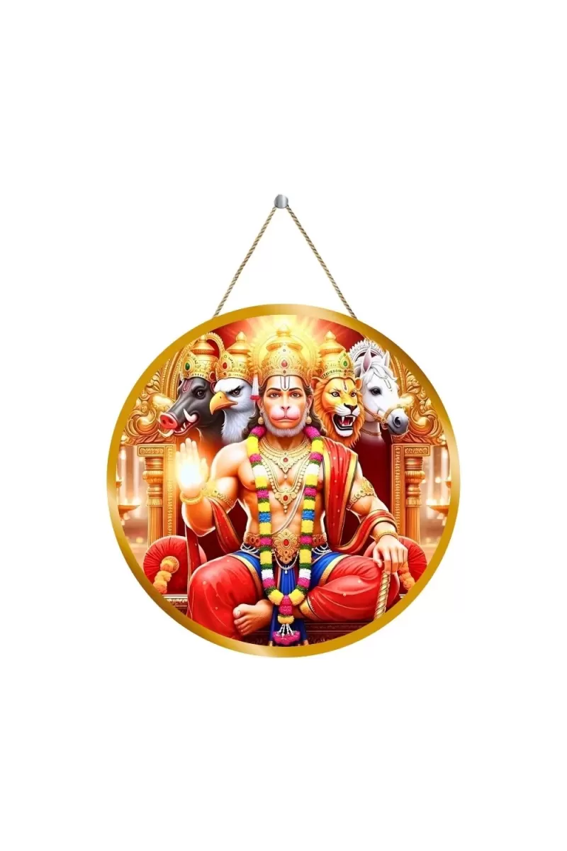 Lord Hanuman 12x12 Inch Round Religious Photo Frame | Spiritual Wall Decor For Home Temple, Pooja Room & Office | Divine Wall Art Picture For Worship, Meditation & Gift (F13071)