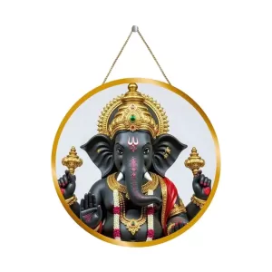 Lord Ganesha 12x12 Inch Round Religious Photo Frame | Spiritual Wall Decor For Home Temple, Pooja Room & Office | Divine Wall Art Picture For Worship, Meditation & Gift (F13073)