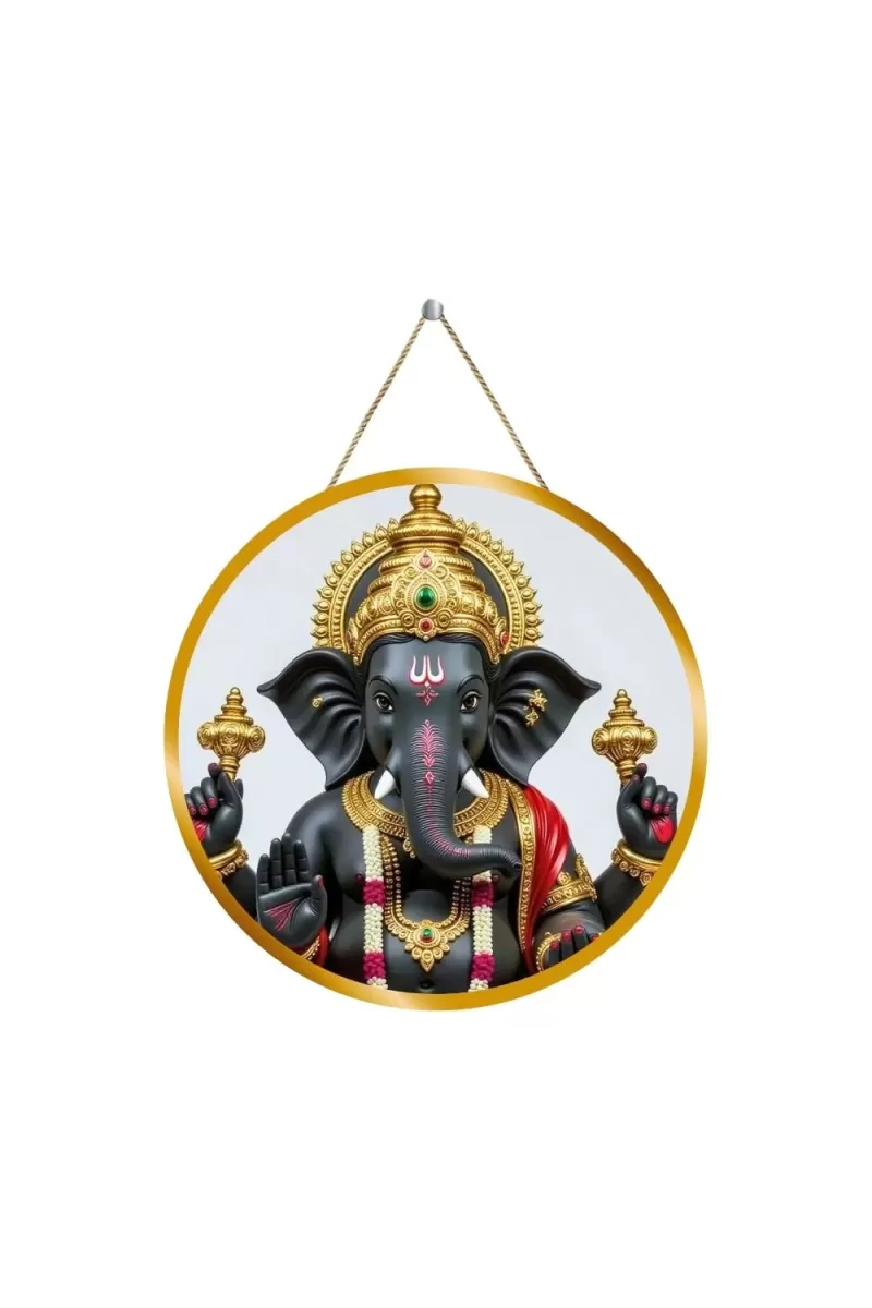 Lord Ganesha 12x12 Inch Round Religious Photo Frame | Spiritual Wall Decor For Home Temple, Pooja Room & Office | Divine Wall Art Picture For Worship, Meditation & Gift (F13073)