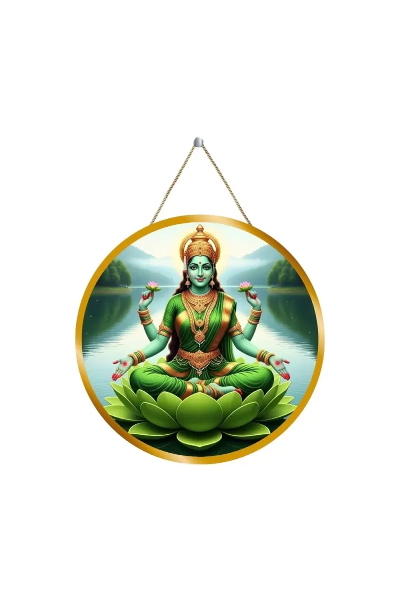 Goddess Lakshmi 12x12 Inch Round Religious Photo Frame | Spiritual Wall Decor For Home Temple, Pooja Room & Office | Divine Wall Art Picture For Worship, Meditation & Gift (F13075)