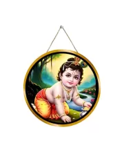 Little Krishna 12x12 Inch Round Religious Photo Frame | Spiritual Wall Decor For Home Temple, Pooja Room & Office | Divine Wall Art Picture For Worship, Meditation & Gift (F13076)
