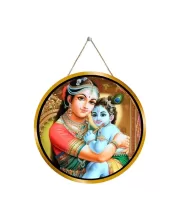 Little Krishna With Yashodha 12x12 Inch Round Religious Photo Frame | Spiritual Wall Decor For Home Temple, Pooja Room & Office | Divine Wall Art Picture For Worship, Meditation & Gift (F13077)