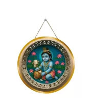 Little Krishna 12x12 Inch Round Religious Photo Frame | Spiritual Wall Decor For Home Temple, Pooja Room & Office | Divine Wall Art Picture For Worship, Meditation & Gift (F13078)