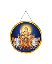 Lord Surya Deva 12x12 Inch Round Religious Photo Frame | Spiritual Wall Decor For Home Temple, Pooja Room & Office | Divine Wall Art Picture For Worship, Meditation & Gift (F13082)