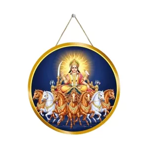 Lord Surya Deva 12x12 Inch Round Religious Photo Frame | Spiritual Wall Decor For Home Temple, Pooja Room & Office | Divine Wall Art Picture For Worship, Meditation & Gift (F13082)