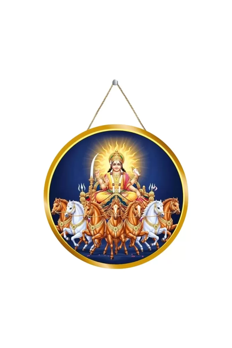 Lord Surya Deva 12x12 Inch Round Religious Photo Frame | Spiritual Wall Decor For Home Temple, Pooja Room & Office | Divine Wall Art Picture For Worship, Meditation & Gift (F13082)