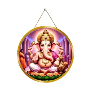Lord Ganesha 12x12 Inch Round Religious Photo Frame | Spiritual Wall Decor For Home Temple, Pooja Room & Office | Divine Wall Art Picture For Worship, Meditation & Gift (F13085)