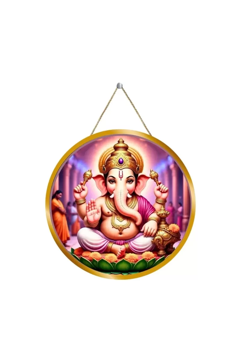 Lord Ganesha 12x12 Inch Round Religious Photo Frame | Spiritual Wall Decor For Home Temple, Pooja Room & Office | Divine Wall Art Picture For Worship, Meditation & Gift (F13085)