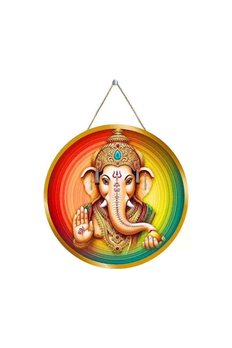Lord Ganesha 12x12 Inch Round Religious Photo Frame | Spiritual Wall Decor For Home Temple, Pooja Room & Office | Divine Wall Art Picture For Worship, Meditation & Gift (F13086)