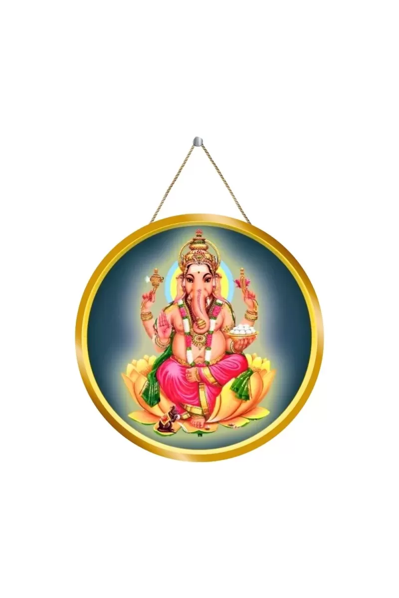 Lord Ganesha 12x12 Inch Round Religious Photo Frame | Spiritual Wall Decor For Home Temple, Pooja Room & Office | Divine Wall Art Picture For Worship, Meditation & Gift (F13087)
