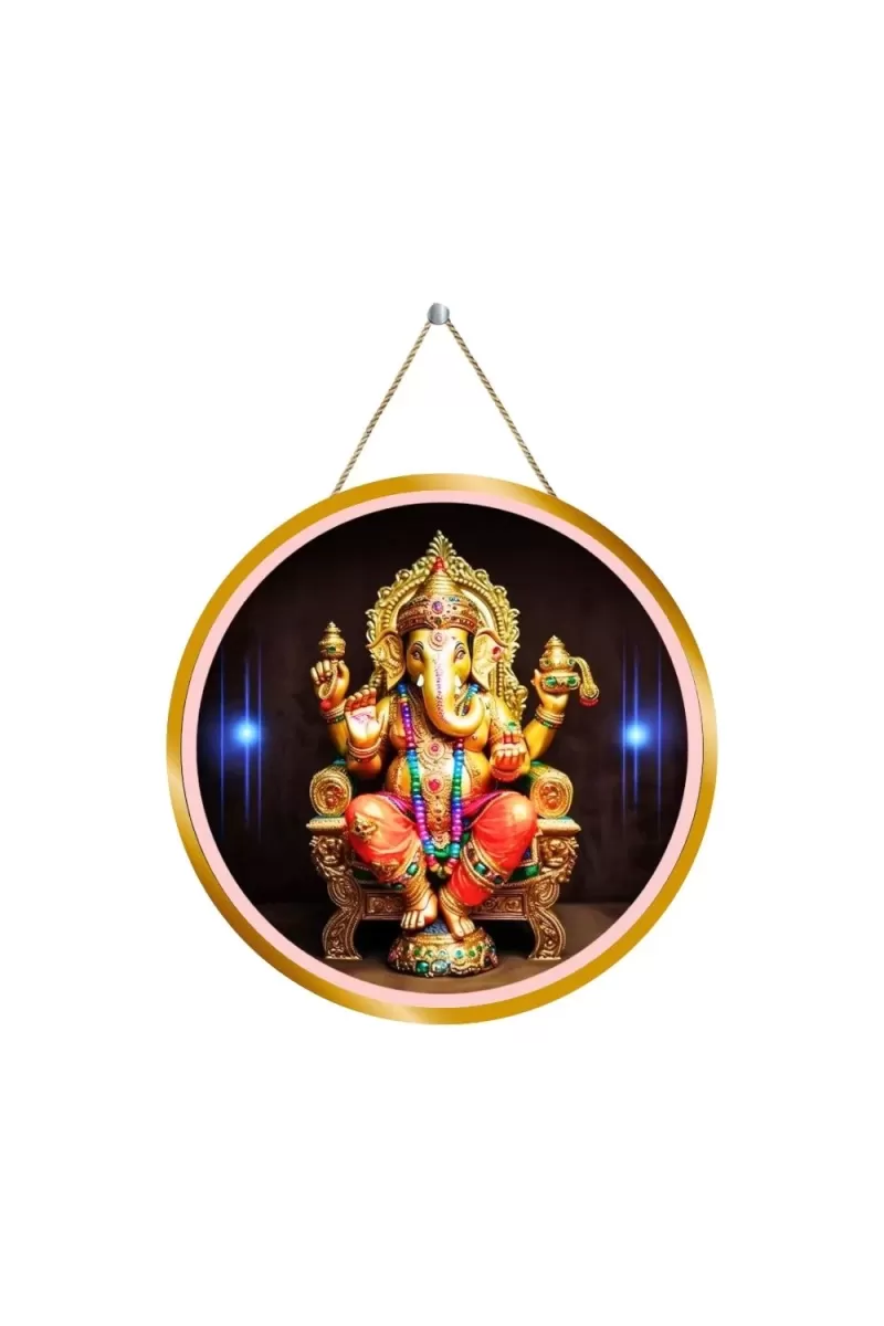 Lord Ganesha 12x12 Inch Round Religious Photo Frame | Spiritual Wall Decor For Home Temple, Pooja Room & Office | Divine Wall Art Picture For Worship, Meditation & Gift (F13088)