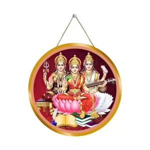 Goddess Lakshmi Saraswathi Mahalakshmi 12x12 Inch Round Religious Photo Frame | Spiritual Wall Decor For Home Temple, Pooja Room & Office | Divine Wall Art Picture For Worship, Meditation & Gift (F13090)