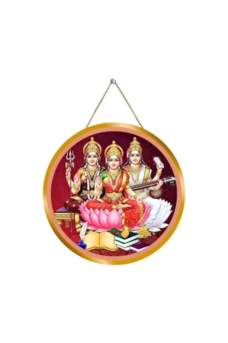 Goddess Lakshmi Saraswathi Mahalakshmi 12x12 Inch Round Religious Photo Frame | Spiritual Wall Decor For Home Temple, Pooja Room & Office | Divine Wall Art Picture For Worship, Meditation & Gift (F13090)