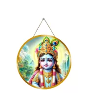 Little Krishna 12x12 Inch Round Religious Photo Frame | Spiritual Wall Decor For Home Temple, Pooja Room & Office | Divine Wall Art Picture For Worship, Meditation & Gift (F13091)