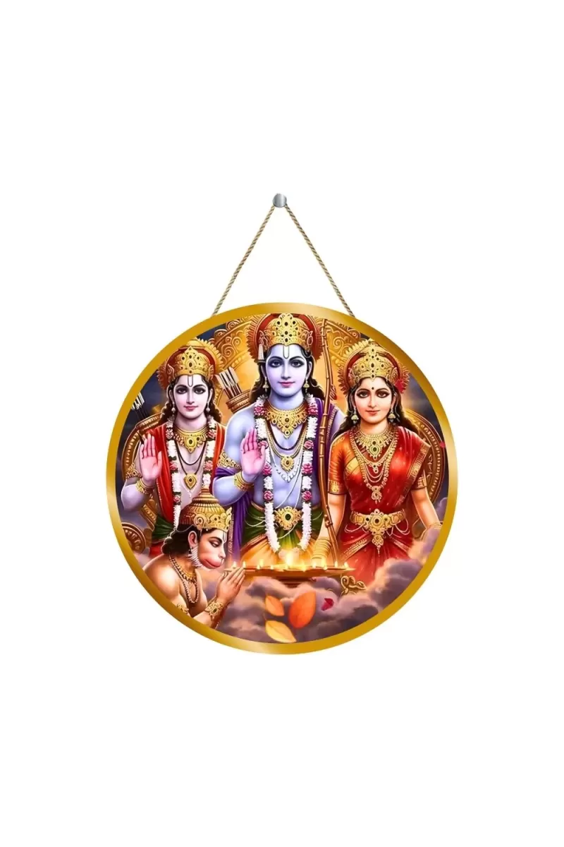 Lord Rama Sita Lakhmana Hanuman 12x12 Inch Round Religious Photo Frame | Spiritual Wall Decor For Home Temple, Pooja Room & Office | Divine Wall Art Picture For Worship, Meditation & Gift (F13092)