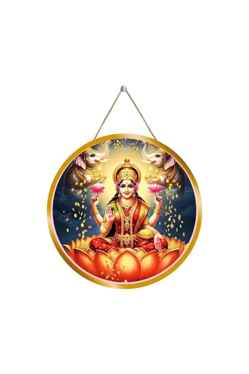 Goddess Lakshmi 12x12 Inch Round Religious Photo Frame | Spiritual Wall Decor For Home Temple, Pooja Room & Office | Divine Wall Art Picture For Worship, Meditation & Gift (F13093)