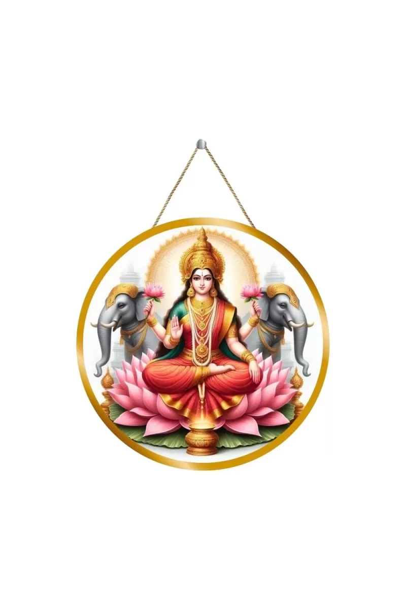 Goddess Lakshmi 12x12 Inch Round Religious Photo Frame | Spiritual Wall Decor For Home Temple, Pooja Room & Office | Divine Wall Art Picture For Worship, Meditation & Gift (F13096)