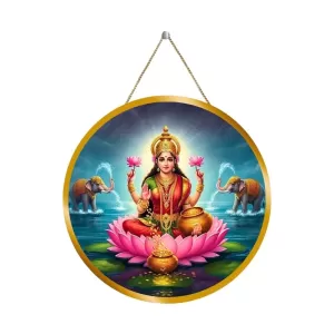 Goddess Lakshmi 12x12 Inch Round Religious Photo Frame | Spiritual Wall Decor For Home Temple, Pooja Room & Office | Divine Wall Art Picture For Worship, Meditation & Gift (F13097)
