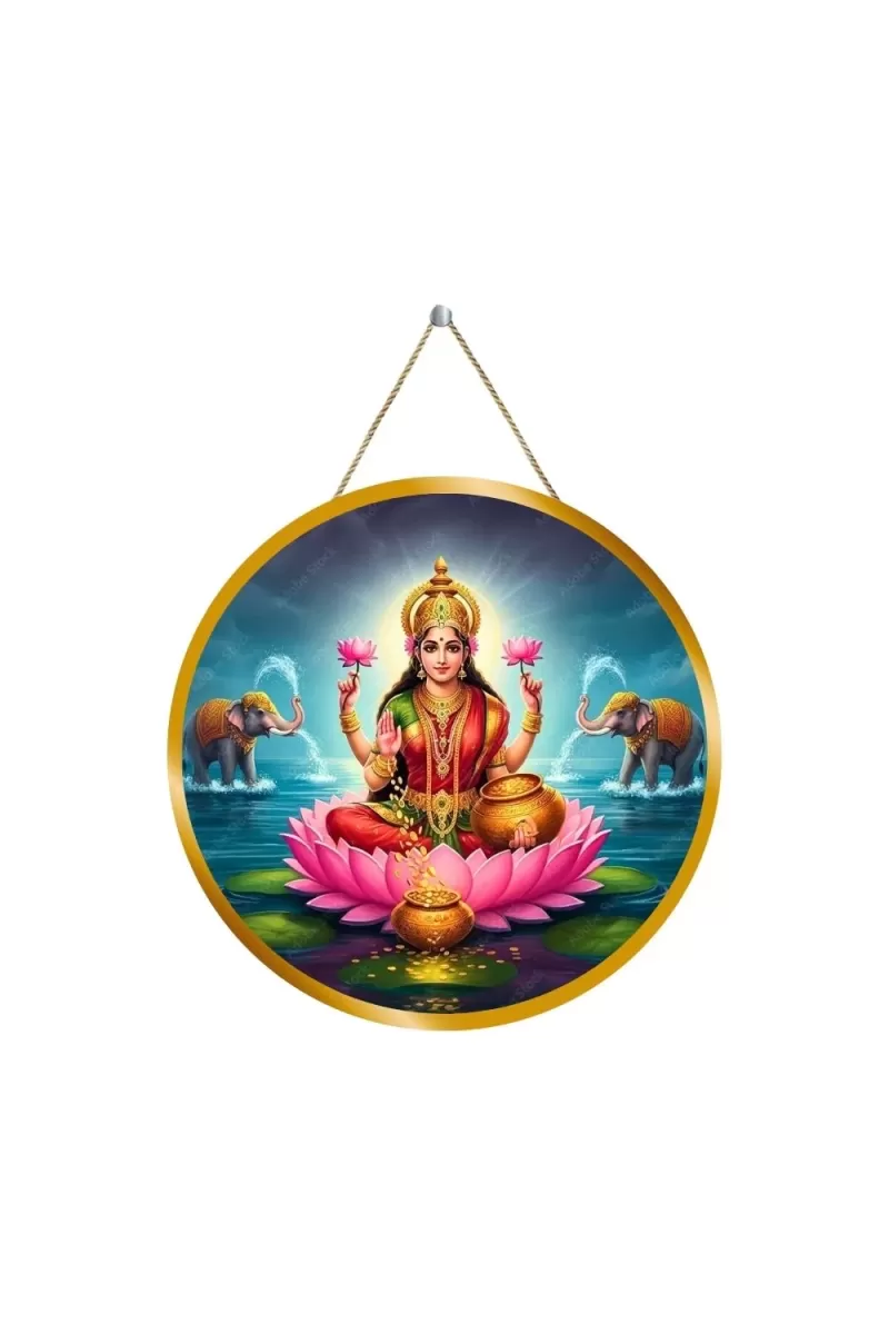Goddess Lakshmi 12x12 Inch Round Religious Photo Frame | Spiritual Wall Decor For Home Temple, Pooja Room & Office | Divine Wall Art Picture For Worship, Meditation & Gift (F13097)