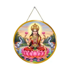 Goddess Lakshmi 12x12 Inch Round Religious Photo Frame | Spiritual Wall Decor For Home Temple, Pooja Room & Office | Divine Wall Art Picture For Worship, Meditation & Gift (F13098)