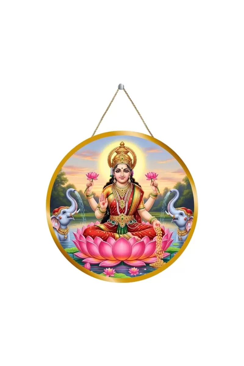 Goddess Lakshmi 12x12 Inch Round Religious Photo Frame | Spiritual Wall Decor For Home Temple, Pooja Room & Office | Divine Wall Art Picture For Worship, Meditation & Gift (F13098)