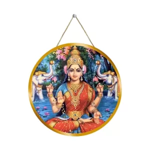 Goddess Lakshmi 12x12 Inch Round Religious Photo Frame | Spiritual Wall Decor For Home Temple, Pooja Room & Office | Divine Wall Art Picture For Worship, Meditation & Gift (F13099)
