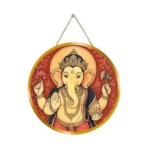 Lord Ganesha 12x12 Inch Round Religious Photo Frame | Spiritual Wall Decor For Home Temple, Pooja Room & Office | Divine Wall Art Picture For Worship, Meditation & Gift (F13101)