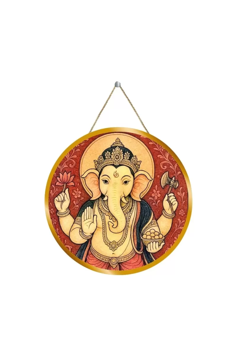 Lord Ganesha 12x12 Inch Round Religious Photo Frame | Spiritual Wall Decor For Home Temple, Pooja Room & Office | Divine Wall Art Picture For Worship, Meditation & Gift (F13101)