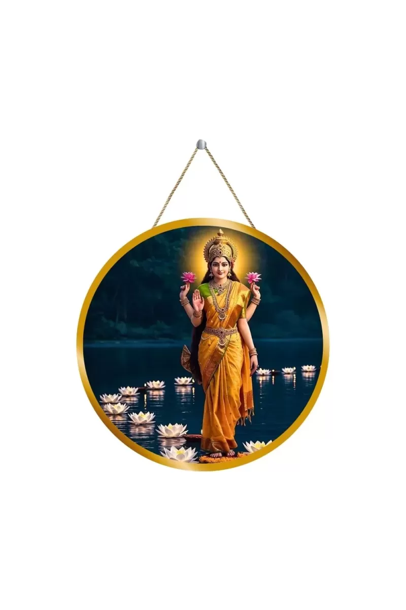 Goddess Lakshmi 12x12 Inch Round Religious Photo Frame | Spiritual Wall Decor For Home Temple, Pooja Room & Office | Divine Wall Art Picture For Worship, Meditation & Gift (F13109)