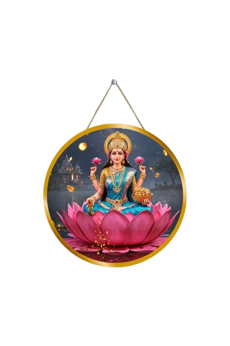 Goddess Lakshmi 12x12 Inch Round Religious Photo Frame | Spiritual Wall Decor For Home Temple, Pooja Room & Office | Divine Wall Art Picture For Worship, Meditation & Gift (F13111)