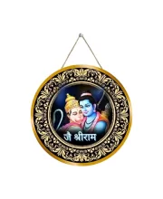 Lord Rama Hanuman Hugging 12x12 Inch Round Religious Photo Frame | Spiritual Wall Decor For Home Temple, Pooja Room & Office | Divine Wall Art Picture For Worship, Meditation & Gift (F13112)