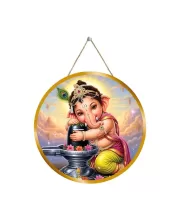 Lord Ganapathi With Lingam 12x12 Inch Round Religious Photo Frame | Spiritual Wall Decor For Home Temple, Pooja Room & Office | Divine Wall Art Picture For Worship, Meditation & Gift (F13114)