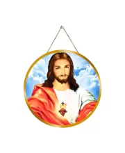 Lord Jesus 12x12 Inch Round Religious Photo Frame | Spiritual Wall Decor For Home Temple, Pooja Room & Office | Divine Wall Art Picture For Worship, Meditation & Gift (F13115)