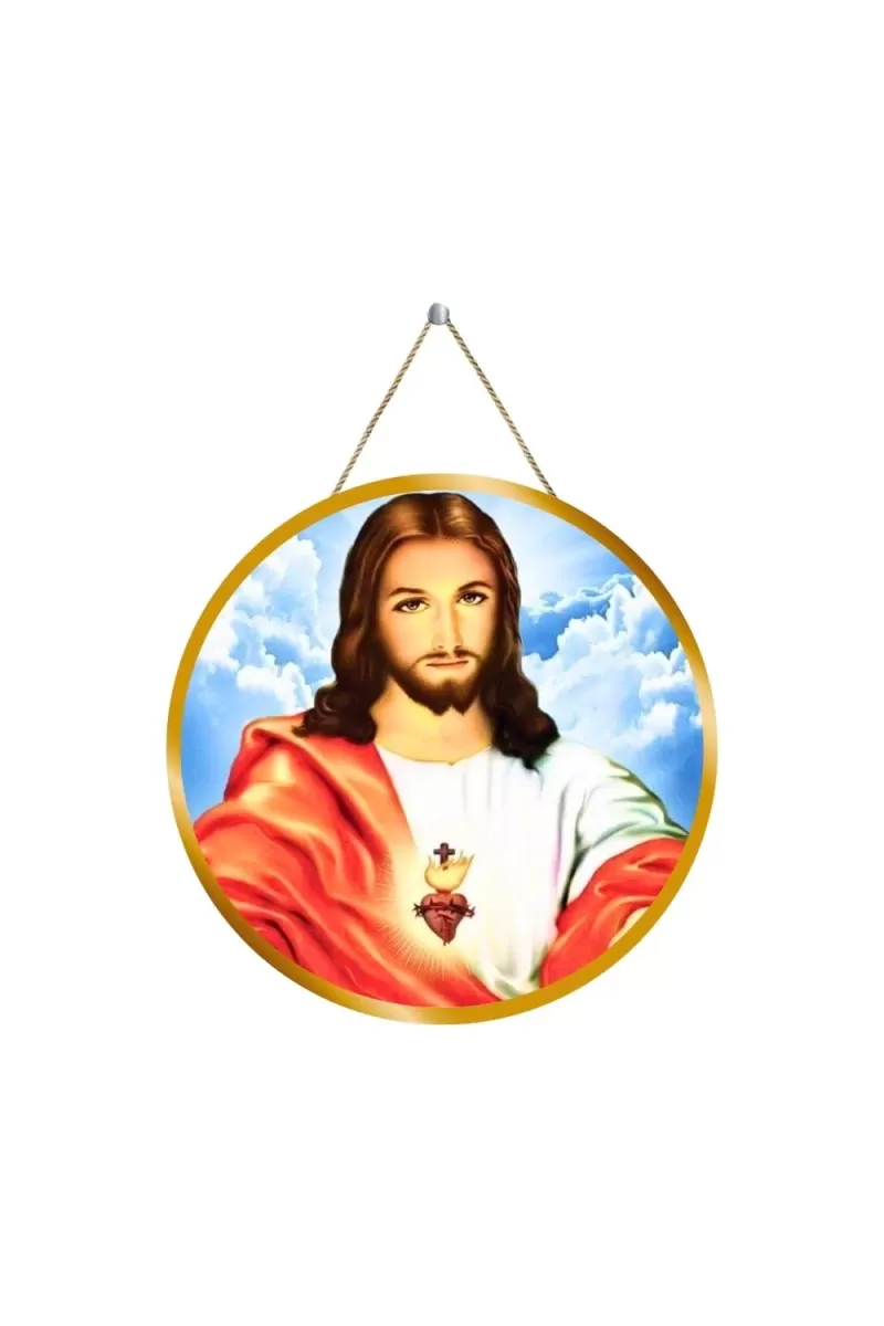 Lord Jesus 12x12 Inch Round Religious Photo Frame | Spiritual Wall Decor For Home Temple, Pooja Room & Office | Divine Wall Art Picture For Worship, Meditation & Gift (F13115)