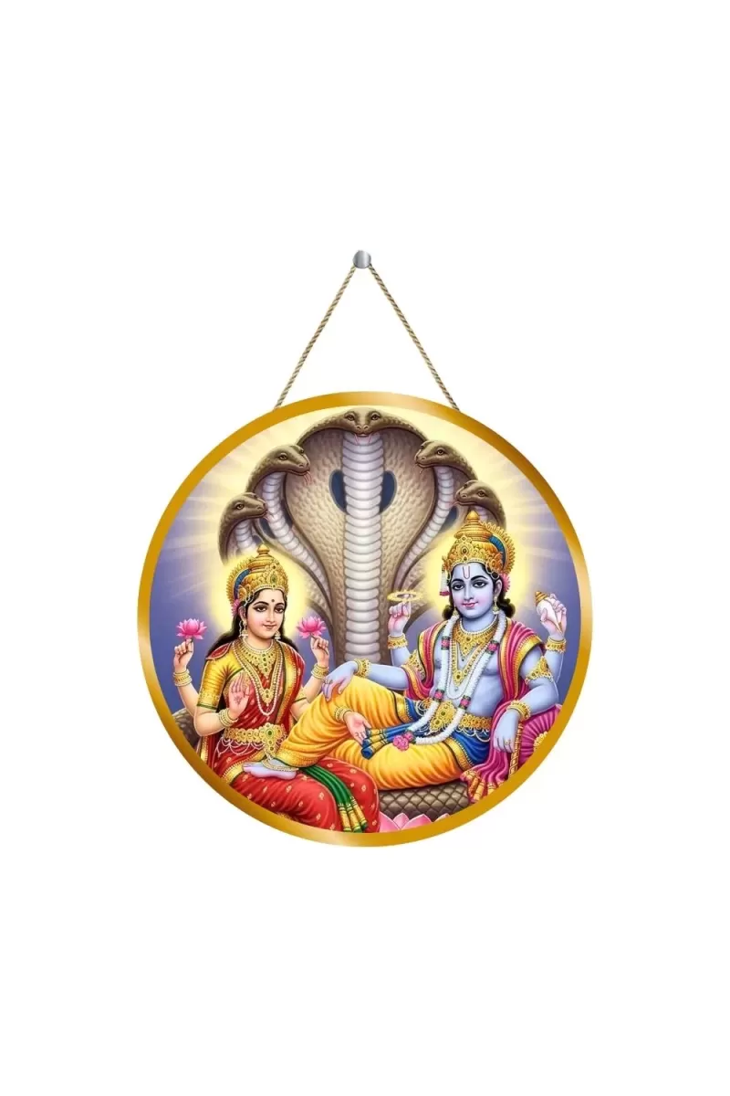 Lord Vishnu Lakshmi 12x12 Inch Round Religious Photo Frame | Spiritual Wall Decor For Home Temple, Pooja Room & Office | Divine Wall Art Picture For Worship, Meditation & Gift (F13116)