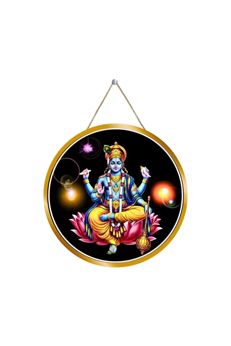 Lord Vishnu 12x12 Inch Round Religious Photo Frame | Spiritual Wall Decor For Home Temple, Pooja Room & Office | Divine Wall Art Picture For Worship, Meditation & Gift (F13117)