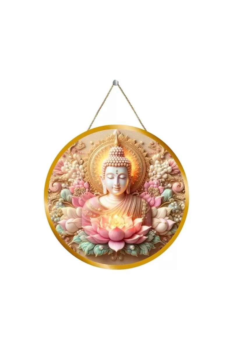Lord Buddha 12x12 Inch Round Religious Photo Frame | Spiritual Wall Decor For Home Temple, Pooja Room & Office | Divine Wall Art Picture For Worship, Meditation & Gift (F13118)