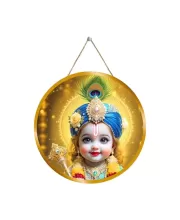 Lord Krishna 12x12 Inch Round Religious Photo Frame | Spiritual Wall Decor For Home Temple, Pooja Room & Office | Divine Wall Art Picture For Worship, Meditation & Gift (F13121)