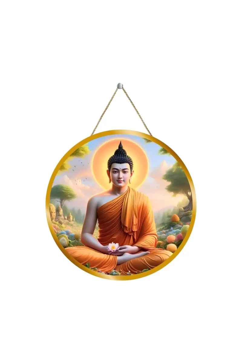 Serene Buddha 12x12 Inch Round Religious Photo Frame | Spiritual Wall Decor For Home Temple, Pooja Room & Office | Divine Wall Art Picture For Worship, Meditation & Gift (F13122)